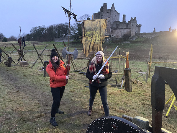 Jasmine and Georgia on the set of the Vauxhall Griffin advert